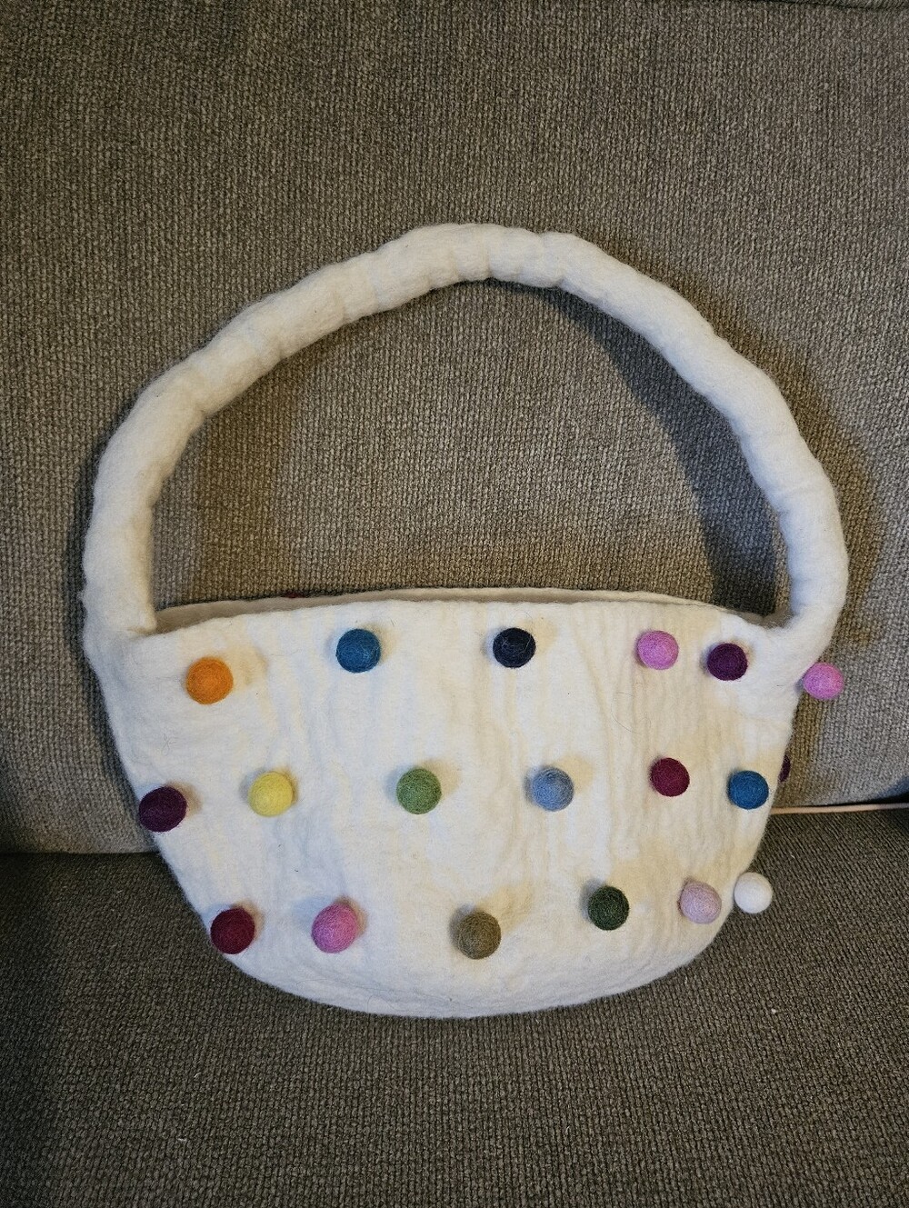 Cream Felt Basket With Colorful Pom Poms By Paper Source
